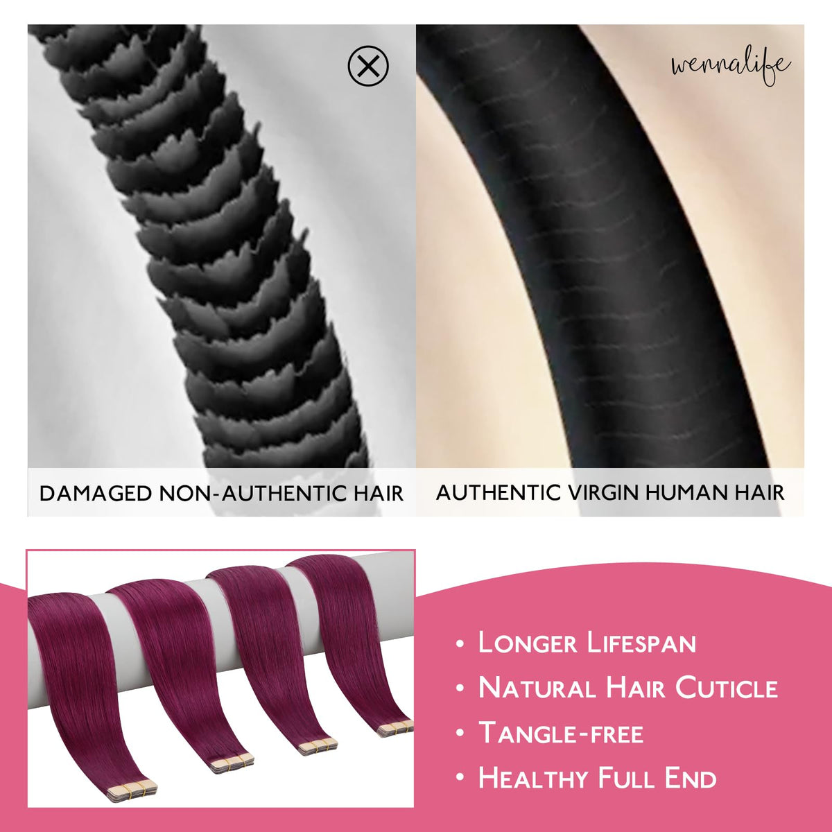 Close-up of Wennalife Tape in Hair Extensions showing colour