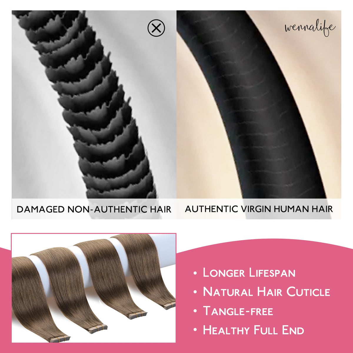Close-up of Wennalife Tape in Hair Extensions showing texture