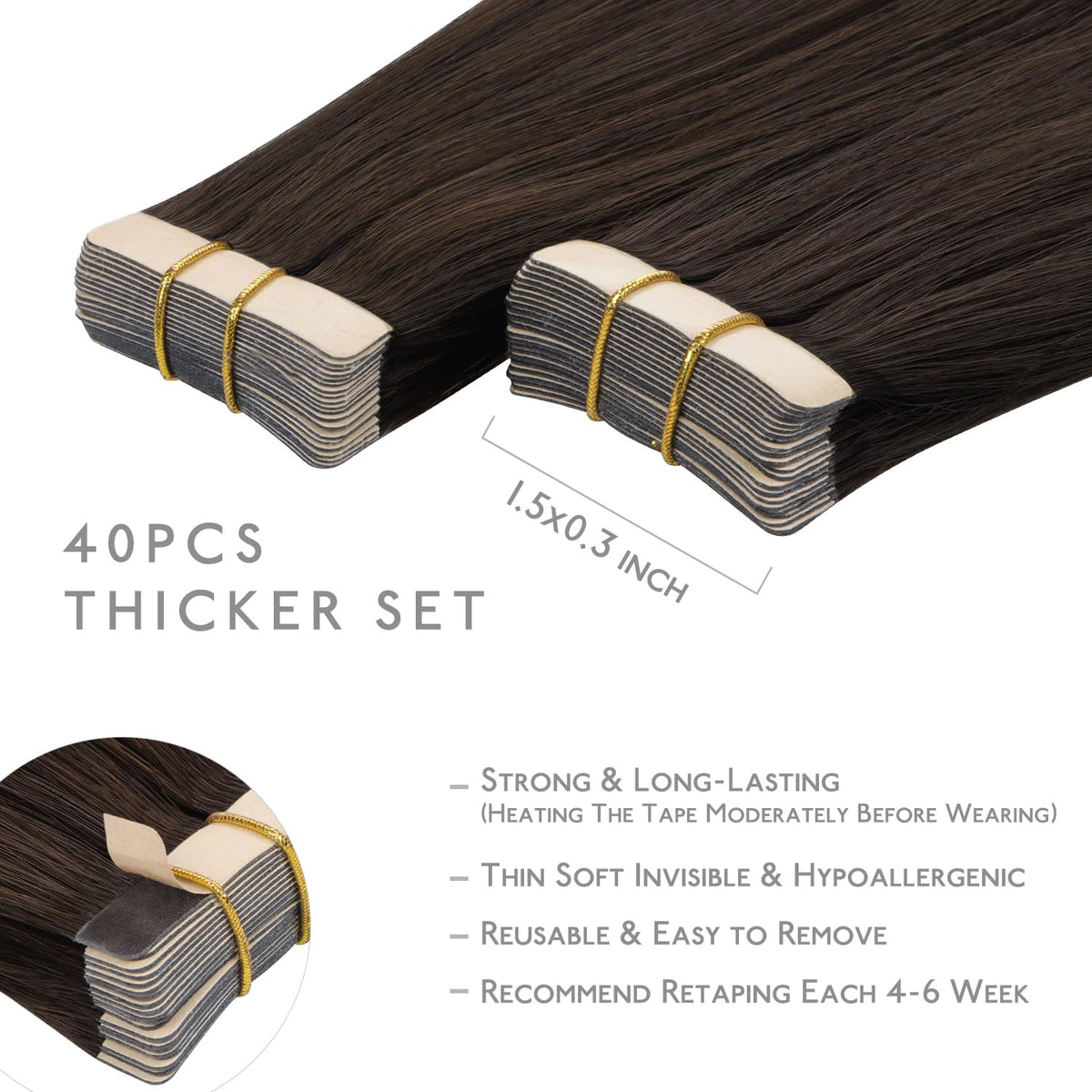 Close-up of Wennalife Tape in Hair Extensions showing texture