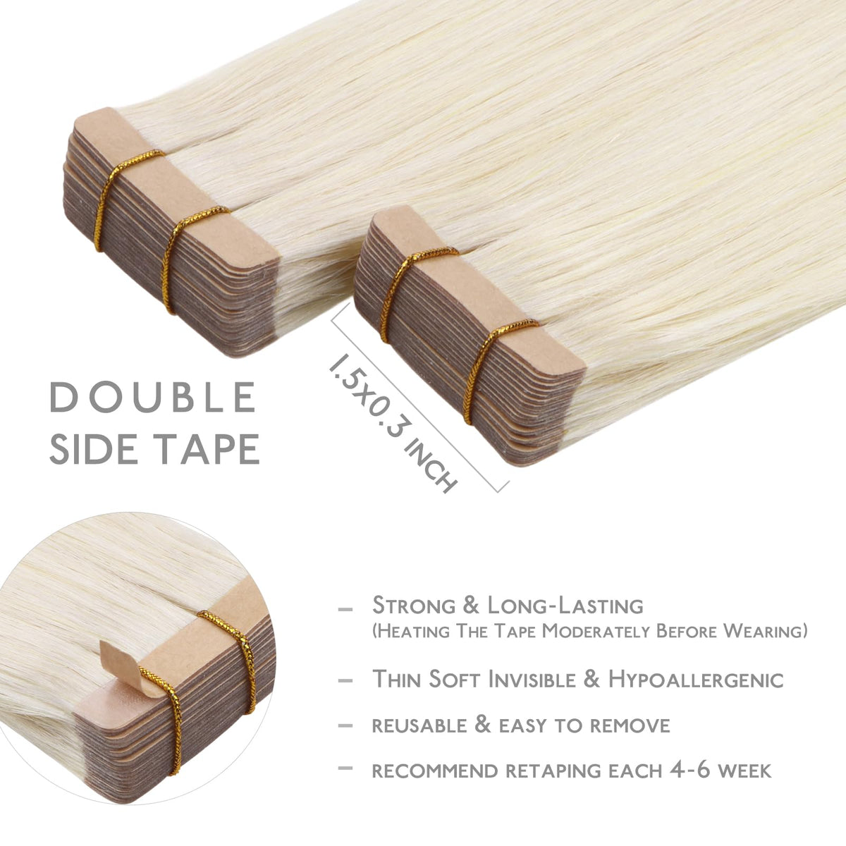 Close-up of Wennalife Tape in Hair Extensions showing the invisible tape