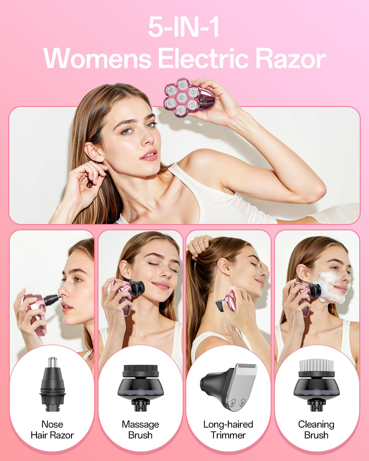Close-up of WEQOEE 7D magnetic heads on electric razor
