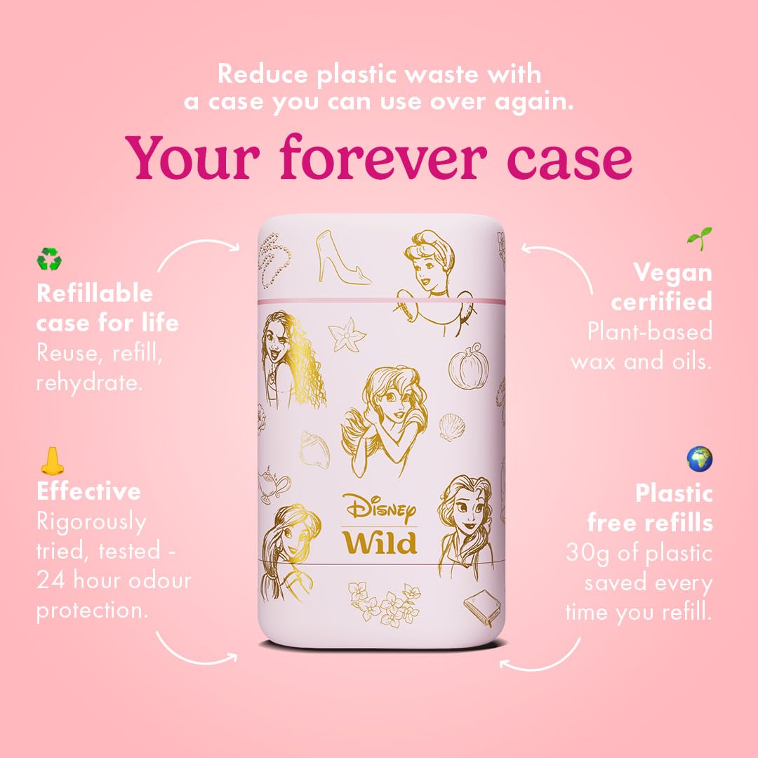 Close-up of Wild deodorant case featuring Disney Princesses