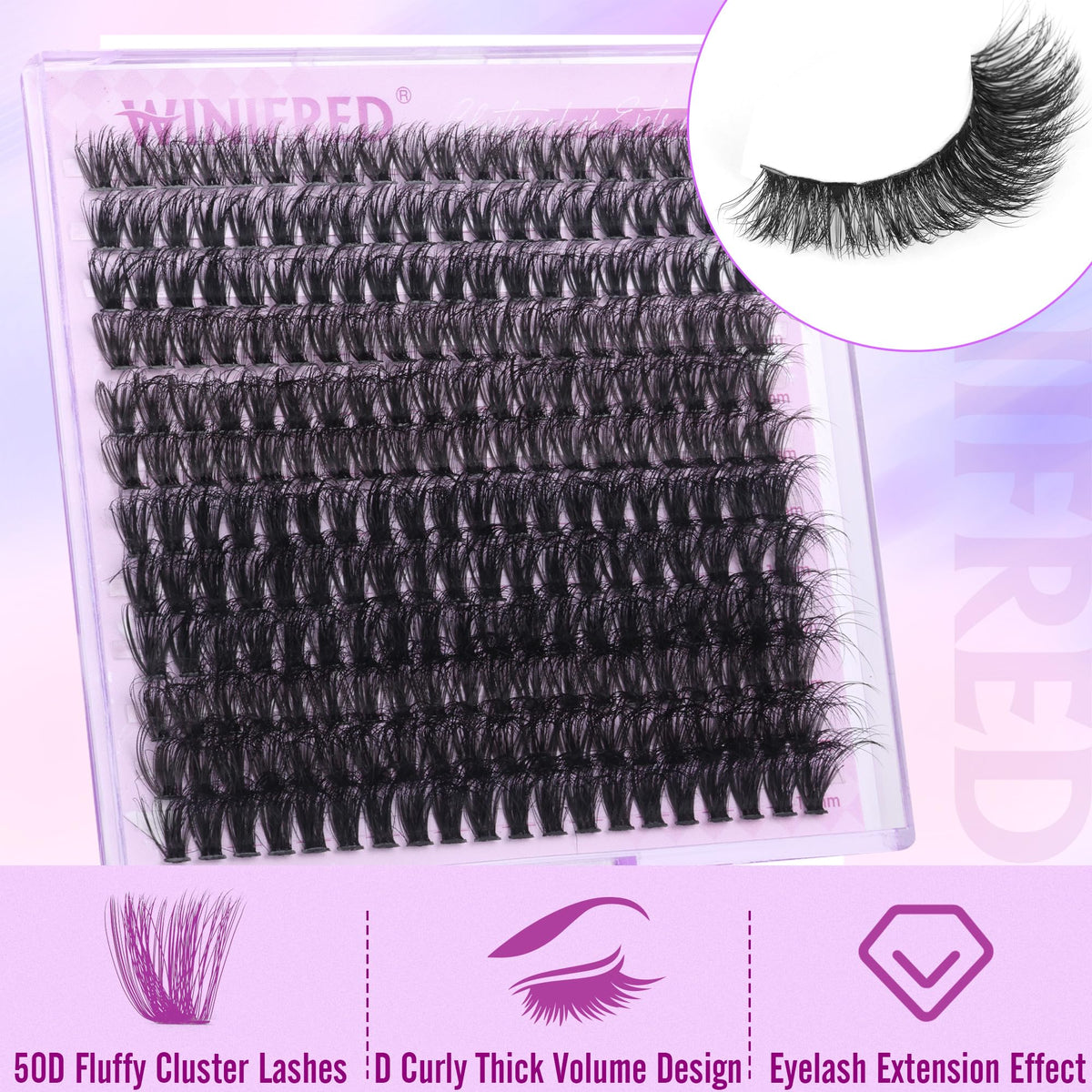 Close-up of Winifred Lash Clusters 240pcs with mixed lengths