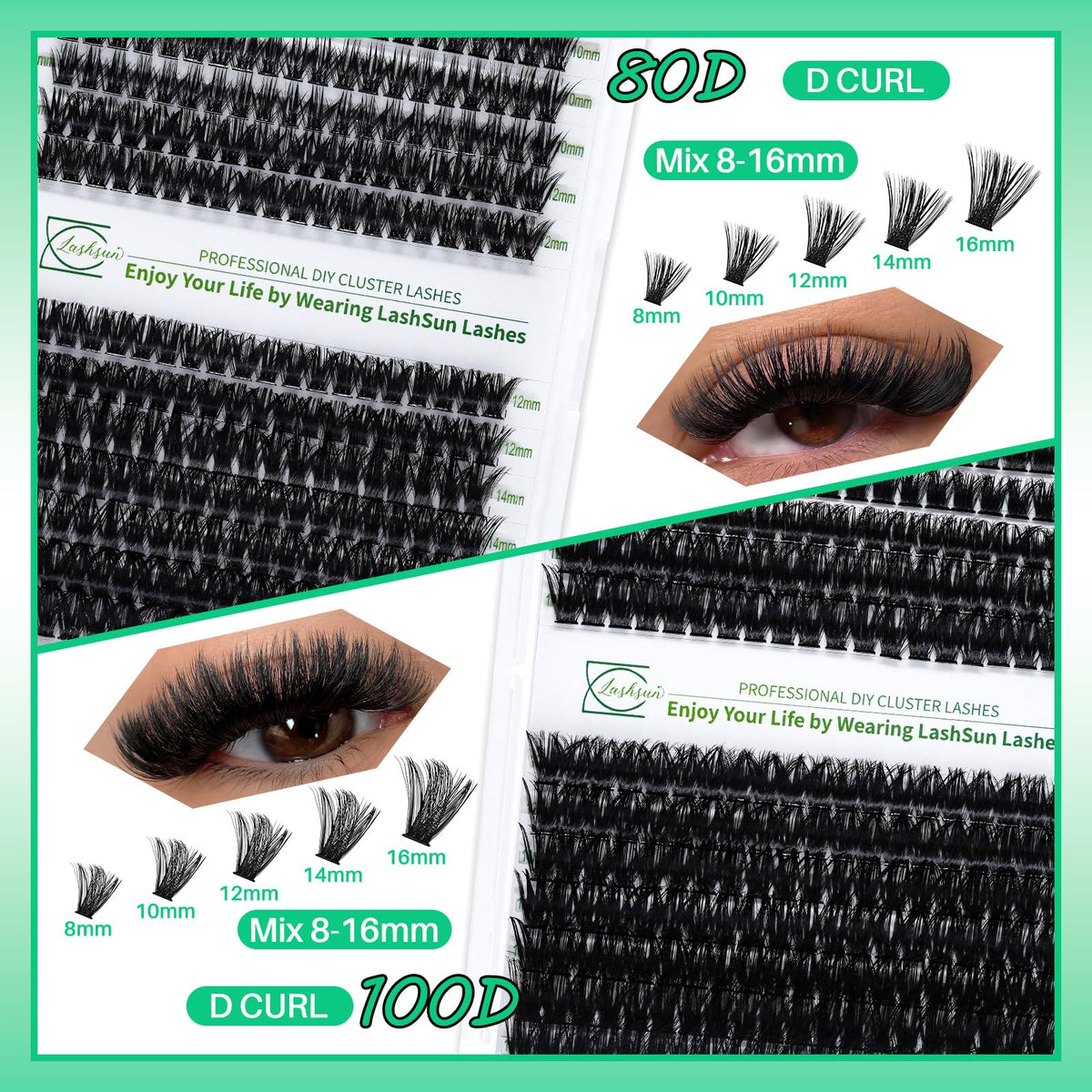 Close-up of wispy eyelash clusters from LASHSUN