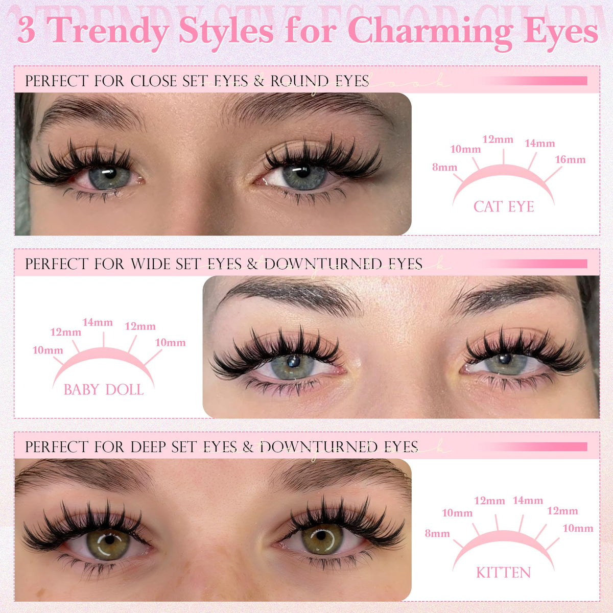 Close-up of wtvane lash clusters showing mixed lengths