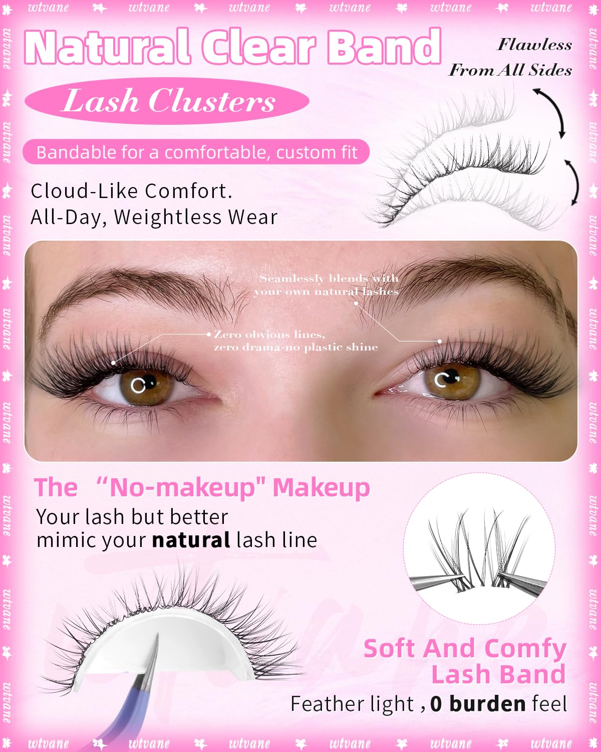 Close-up of wtvane lash clusters with C curl