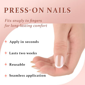 Close-up of XZMeiLun chrome press on nails with jelly adhesive tabs