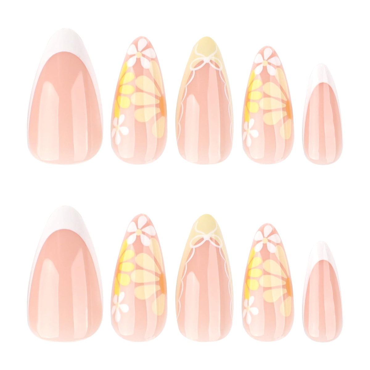 Close-up of XZMeiLun floral press on nails showing details