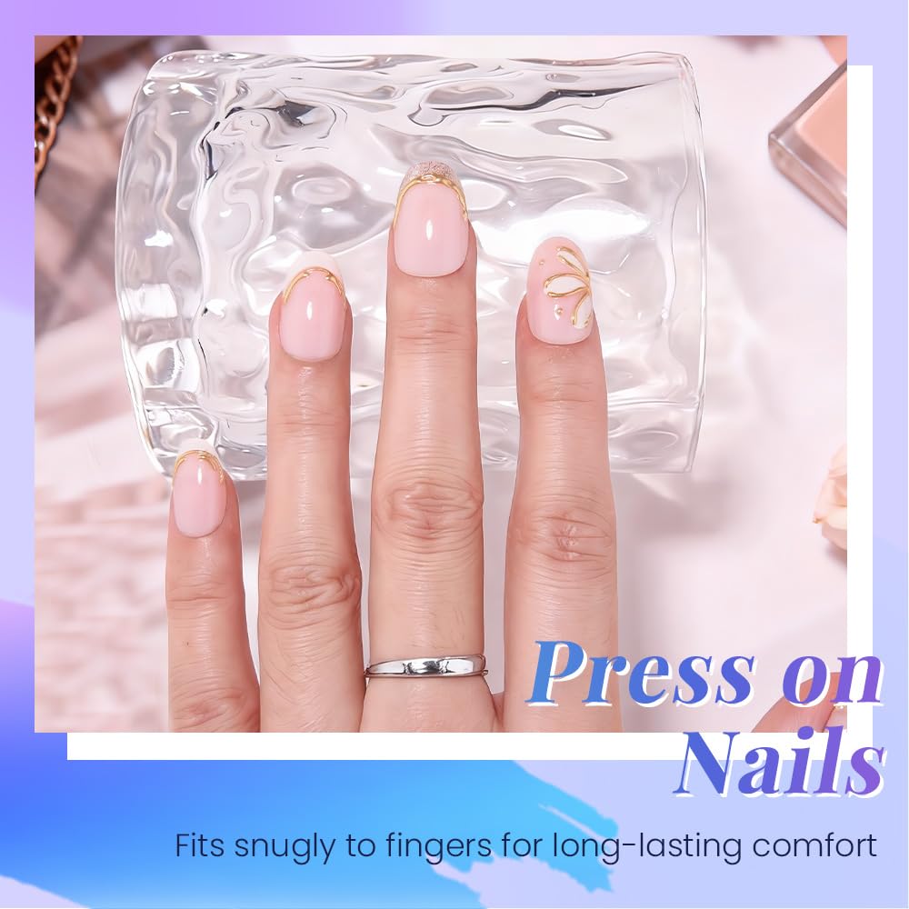 Close-up of XZMeiLun press on nails showing 3D gold line design