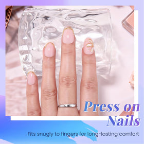 Close-up of XZMeiLun press on nails showing 3D gold line design