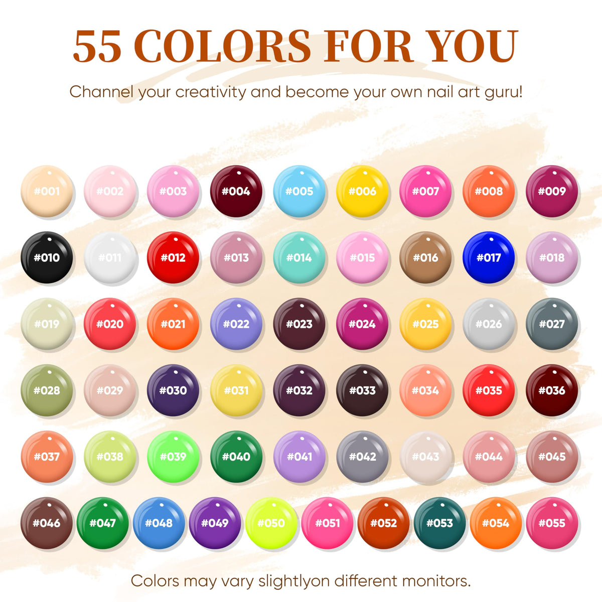 Close-up of YALSYNY nail polish colours in kit