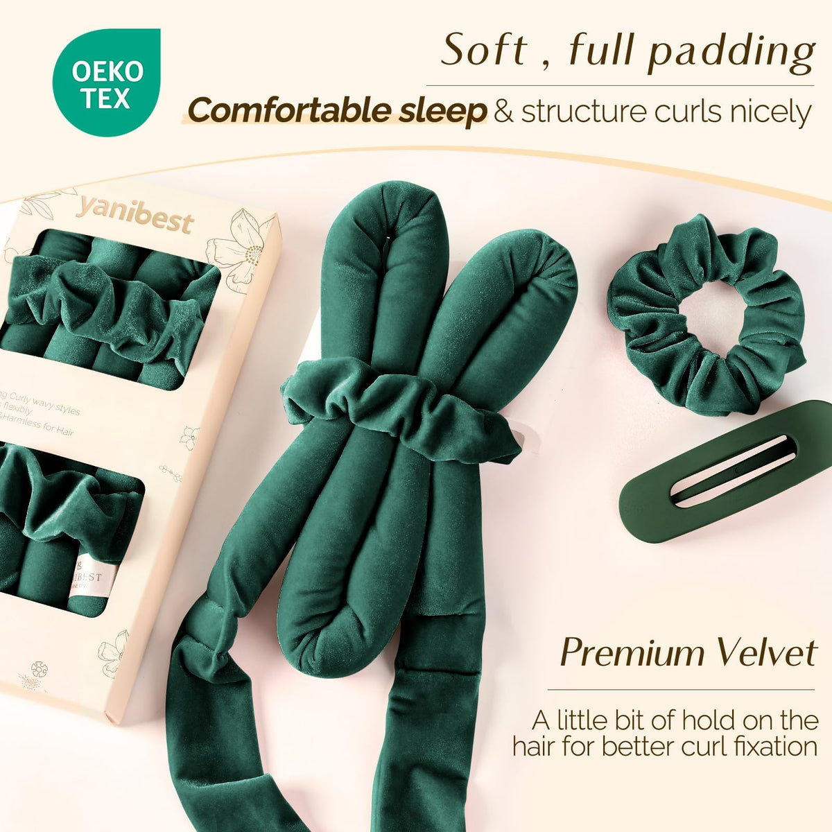 Close-up of YANIBEST Heatless Hair Curler with non-slip hair clip