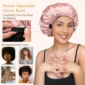 Close-up of YANIBEST Satin Bonnet's adjustable elastic band
