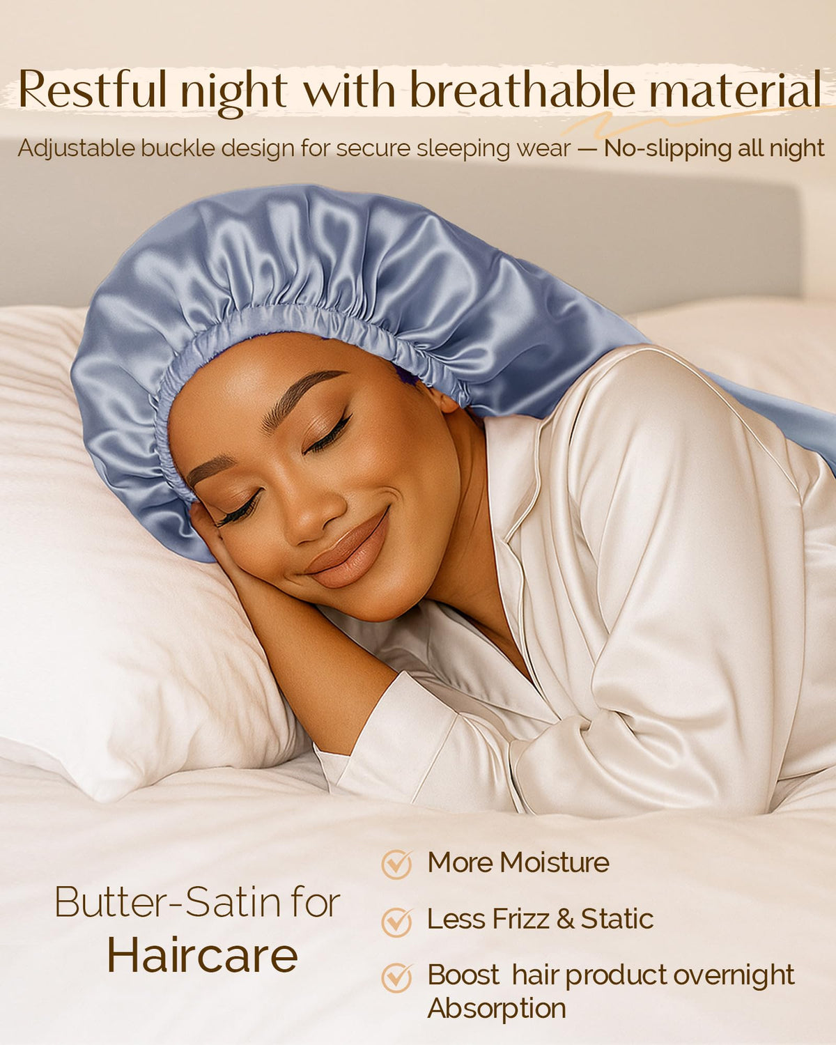 Close-up of YANIBEST Satin Sleep Bonnet drawstring and elastic band