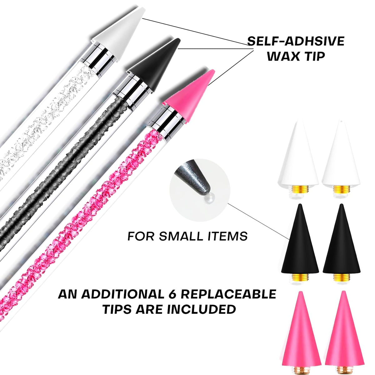 Close-up of Yaoociy rhinestone picker tool showing wax tips