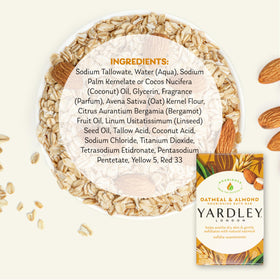 Close-up of Yardley Oatmeal and Almond Bath Bar showing oatmeal grains