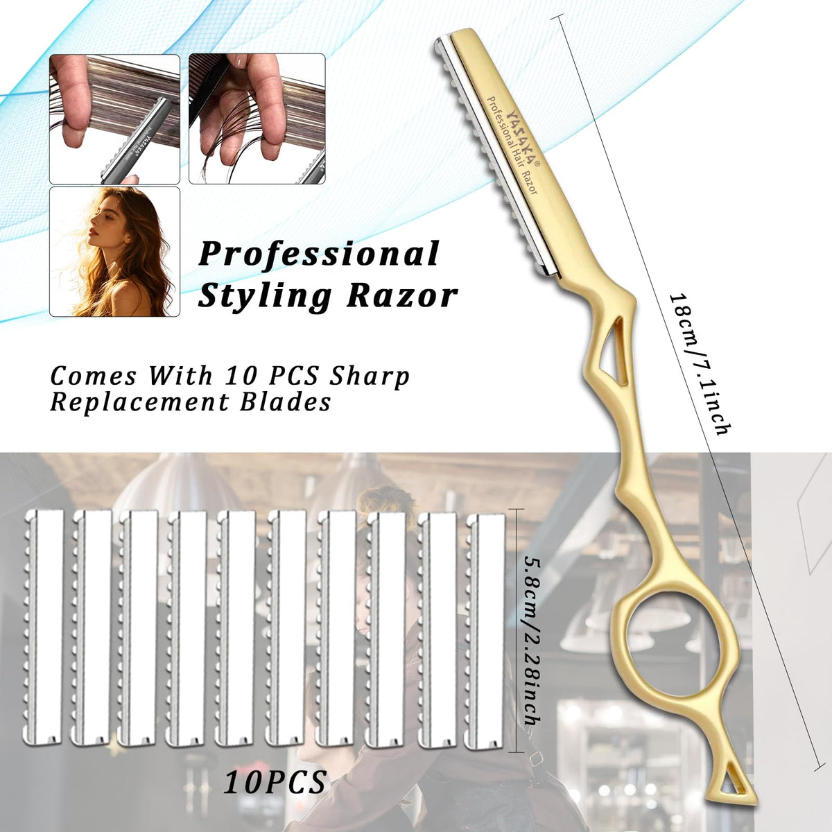 Close-up of YASAKA Hair Razor blade and handle