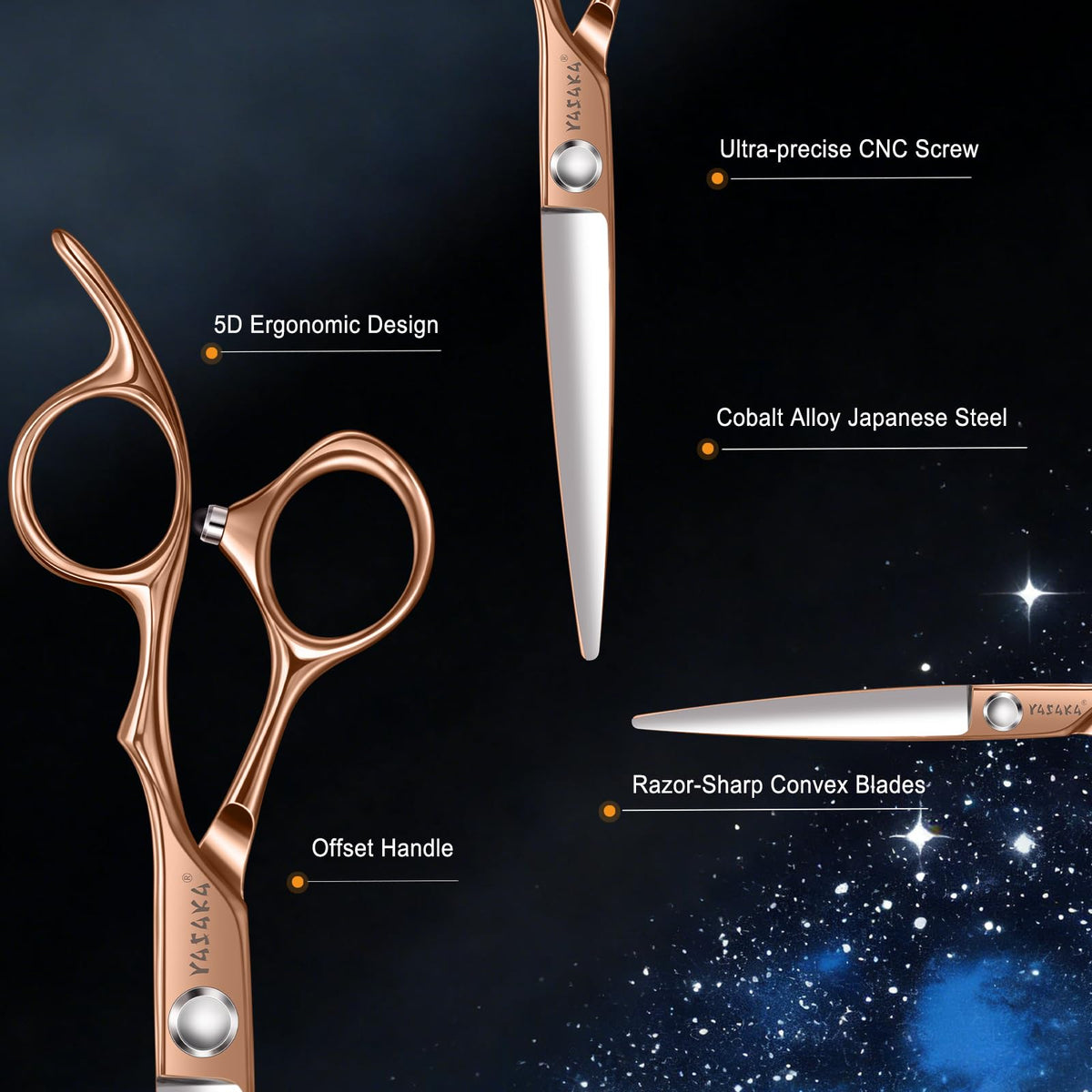 Close-up of YASAKA scissors blade with precision sharpening
