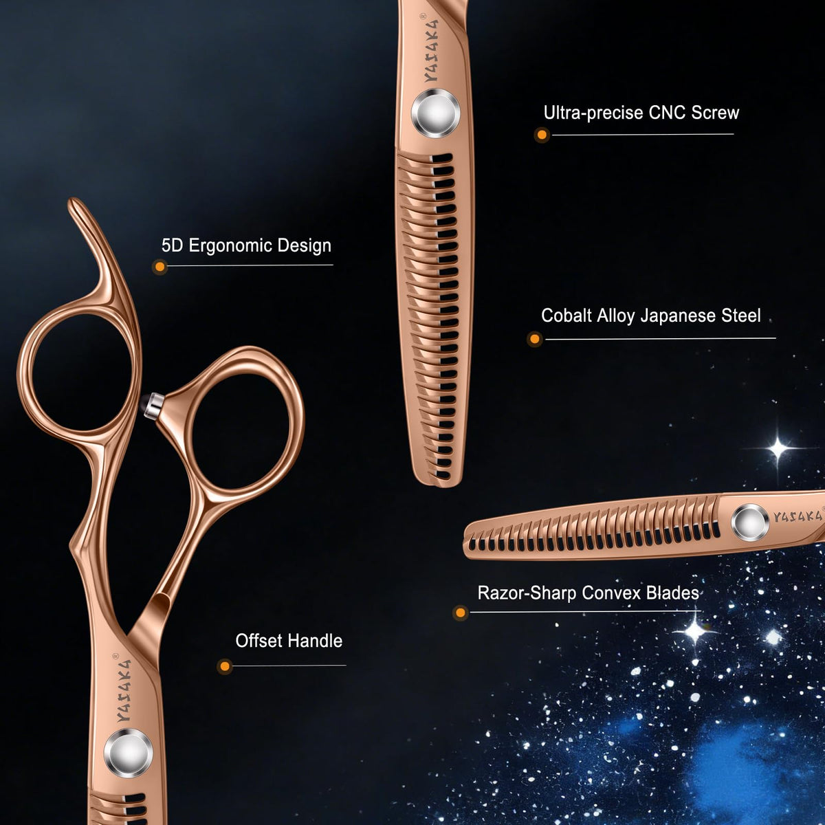 Close-up of YASAKA scissors blades with precision teeth