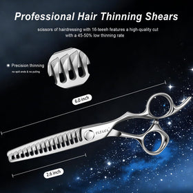 Close-up of YASAKA thinning scissors blades showing precision sharpening