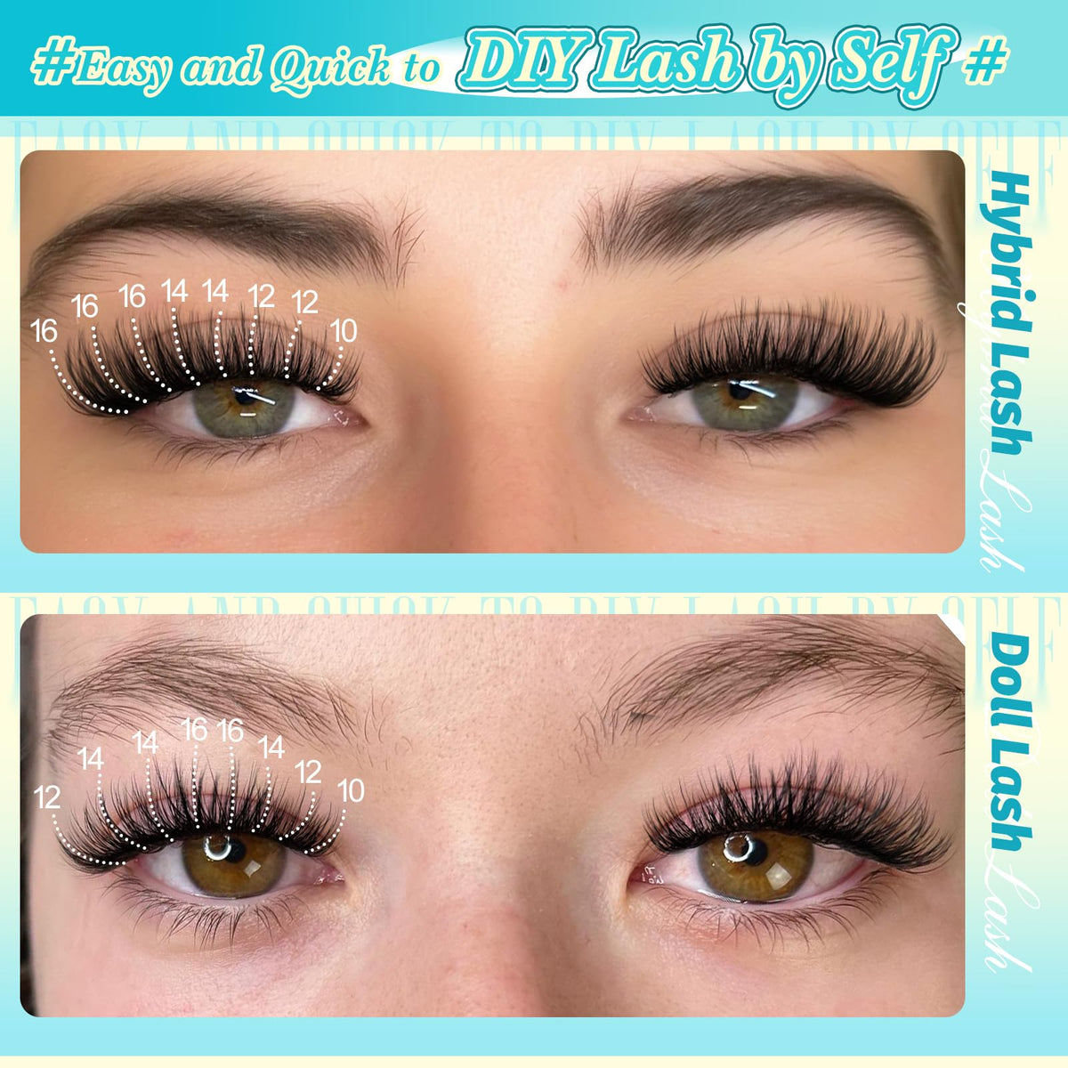 Close-up of Yawamica lash clusters in various lengths