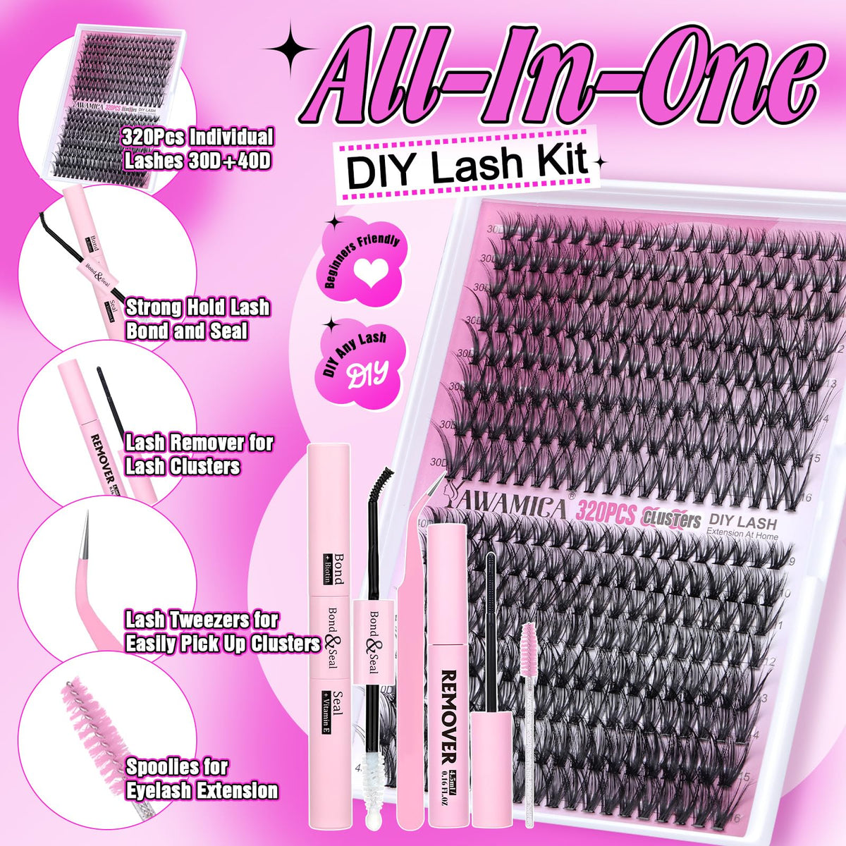 Close-up of Yawamica lash clusters showing 9-16mm lengths