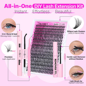 Close-up of Yawamica lash clusters showing D curl lashes
