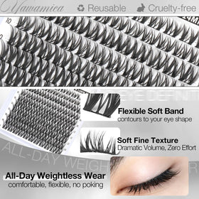 Close-up of Yawamica lash clusters showing soft band