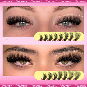 Close-up of Yawamica lash clusters showing various lengths