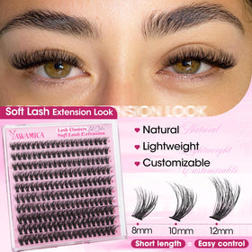 Close-up of Yawamica Short Lash Clusters showing faux mink fiber