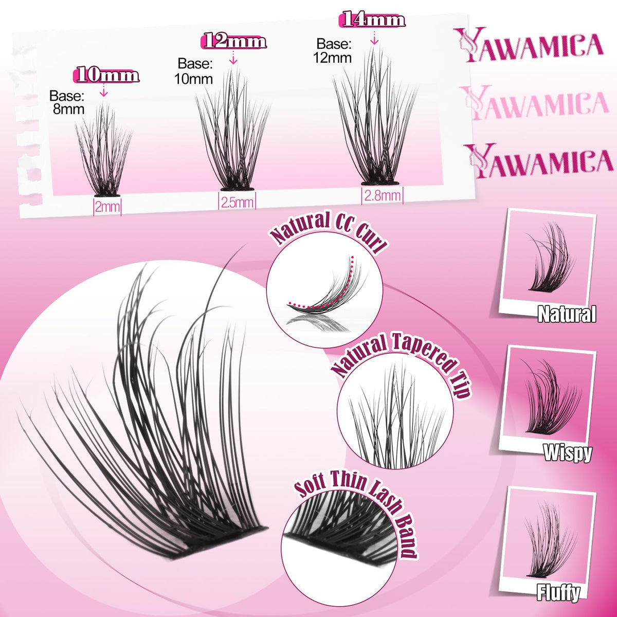 Close-up of Yawamica Wispy Lash Clusters CC curl