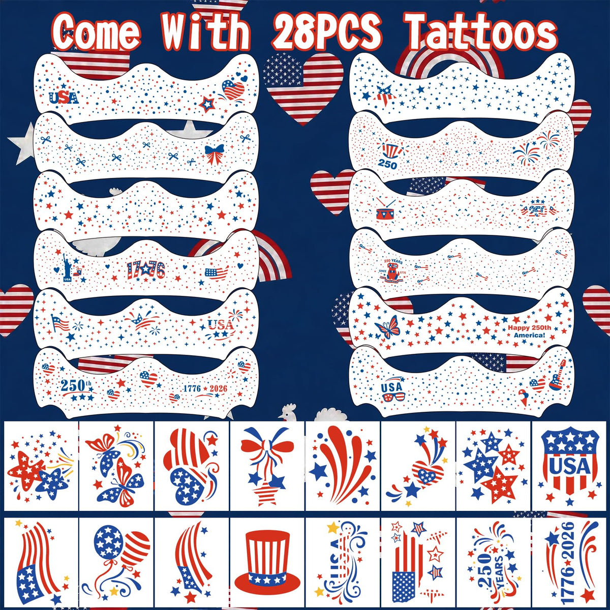 Close-up of Yazhiji 4th of July face tattoos showing USA flag
