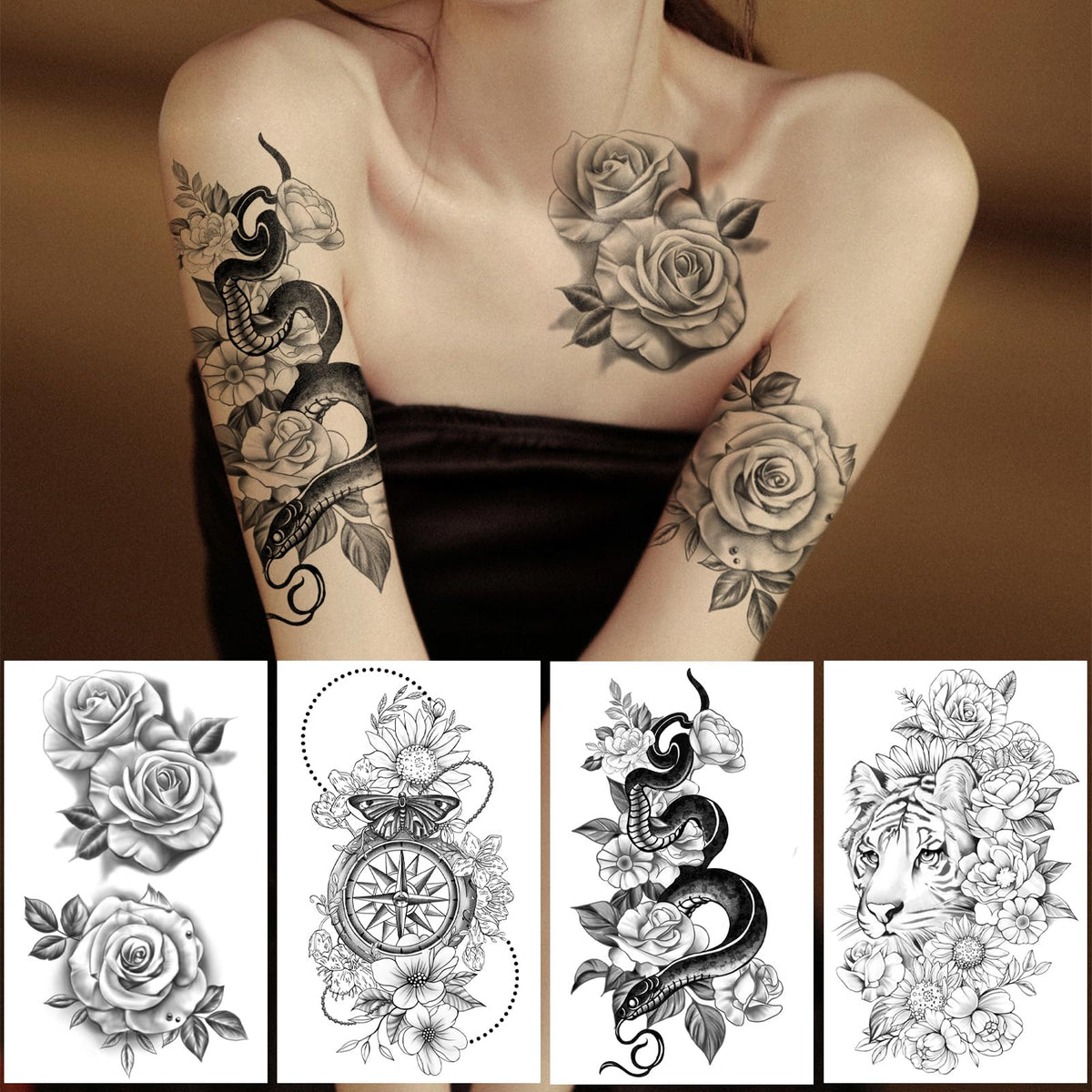 Close-up of Yazhiji temporary tattoo designs featuring flowers