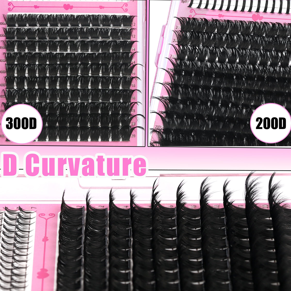 Close-up of YIDUO 200D and 300D lash clusters