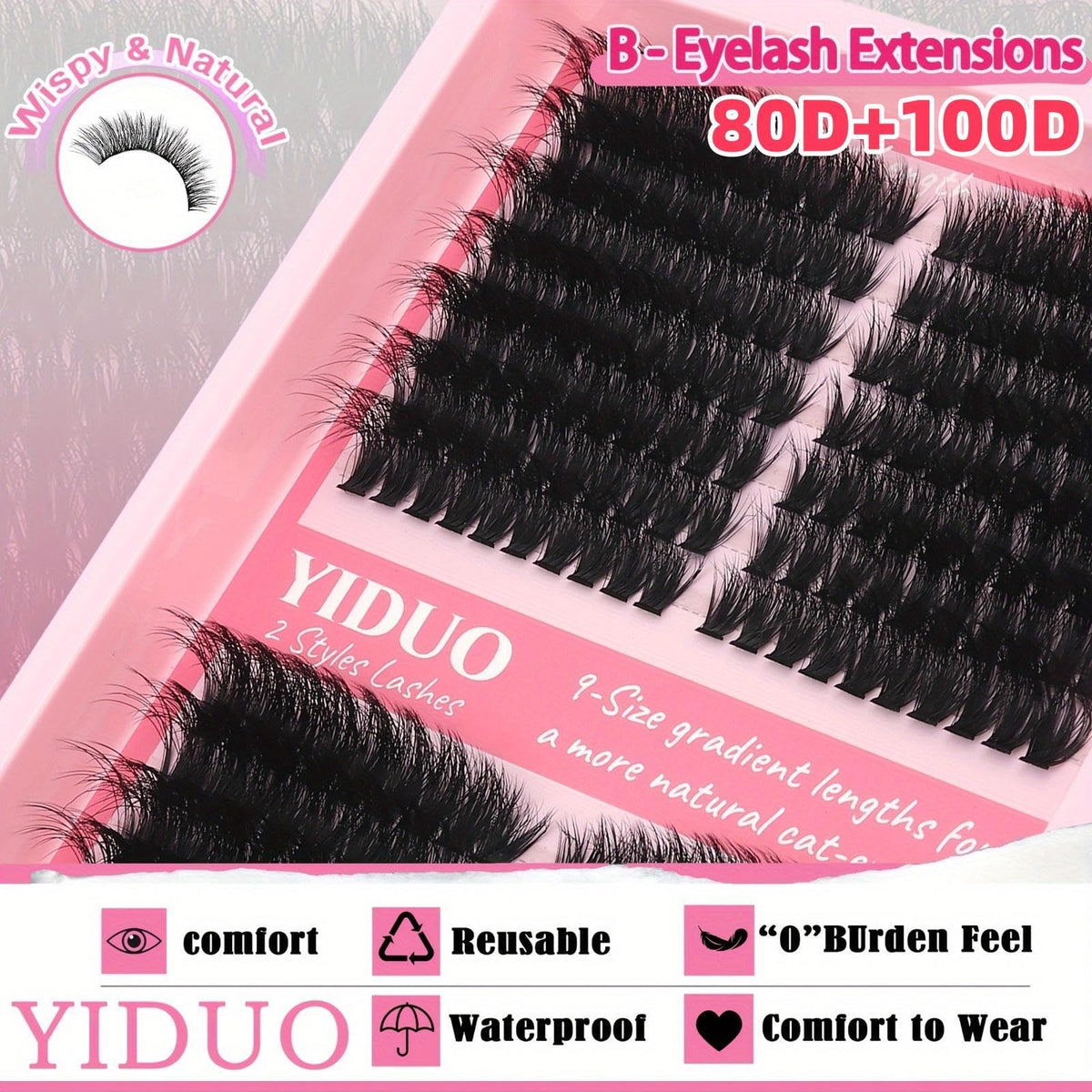 Close-up of YIDUO 40D 50D 80D 100D lash clusters