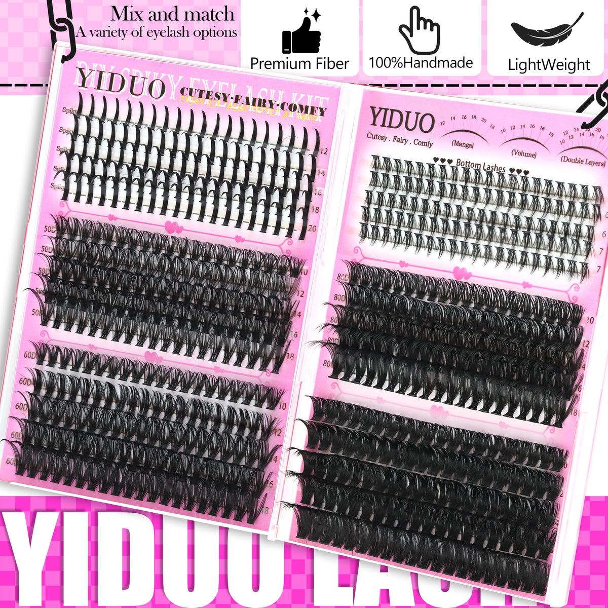 Close-up of YIDUO 40D 60D 80D 100D lash clusters