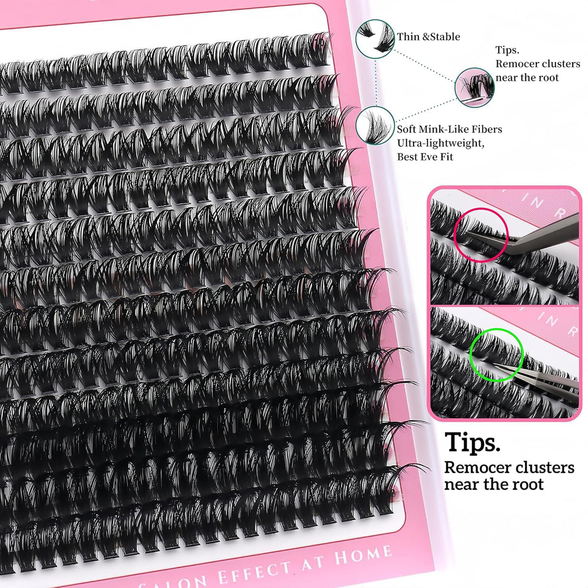 Close-up of YIDUO 40D, 60D, and 80D lash clusters