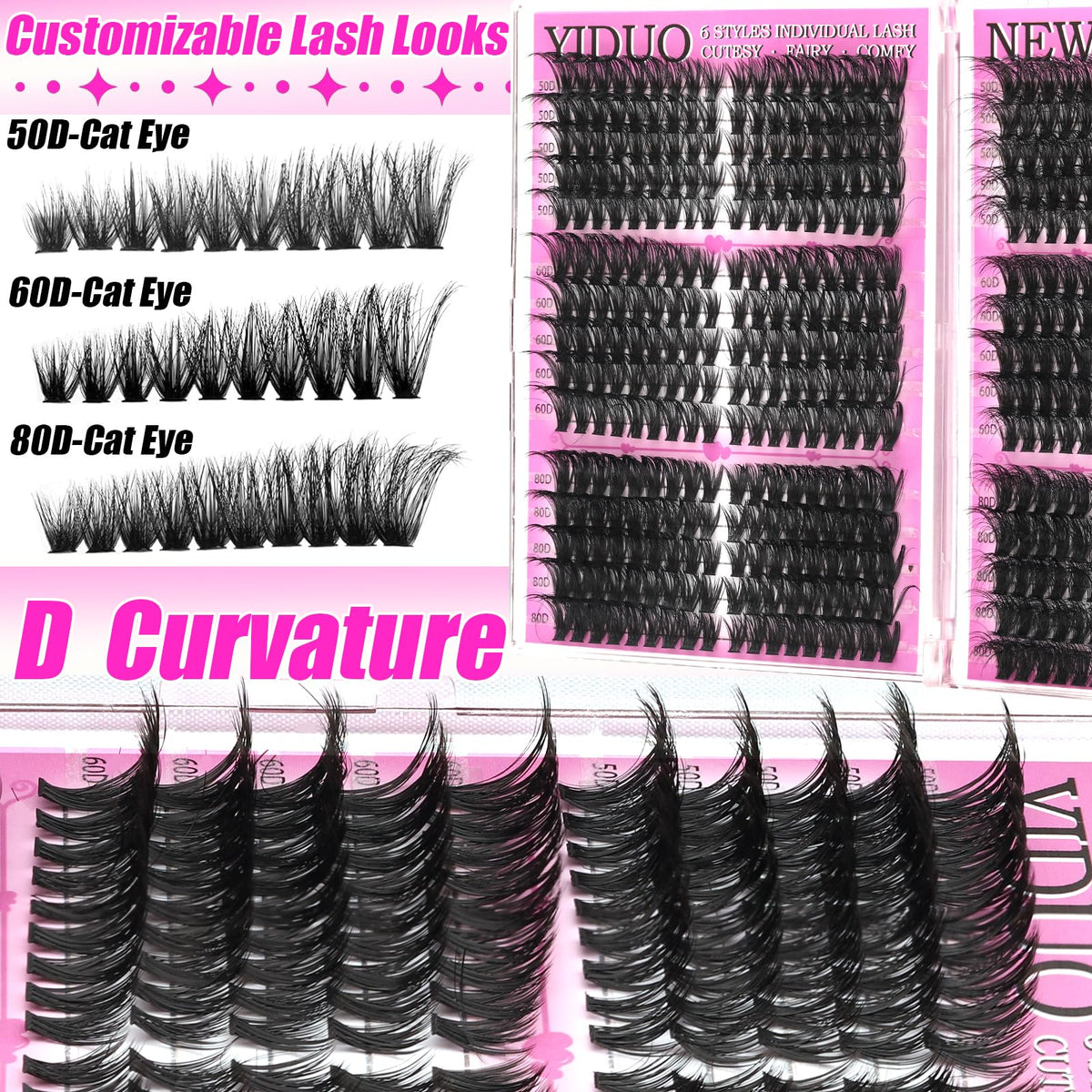Close-up of YIDUO 50D volume lashes in kit