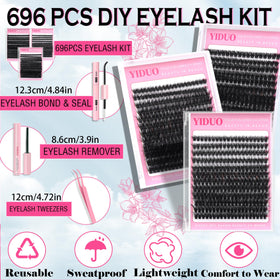 Close-up of YIDUO 60D lash clusters in the kit