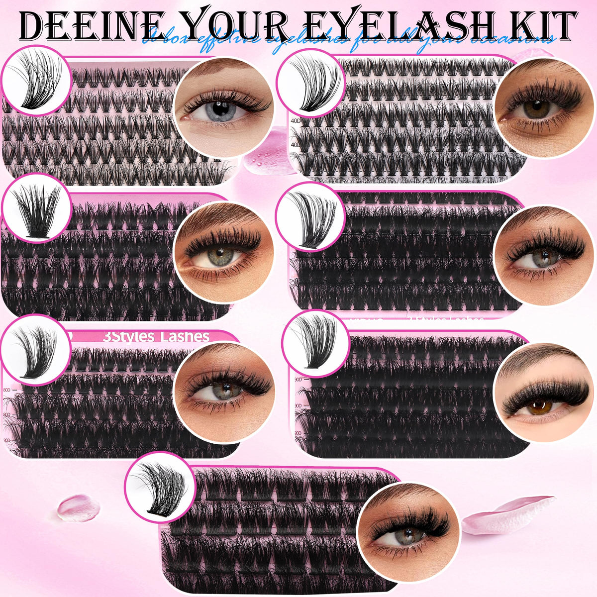 Close-up of YIDUO cluster lashes in various styles