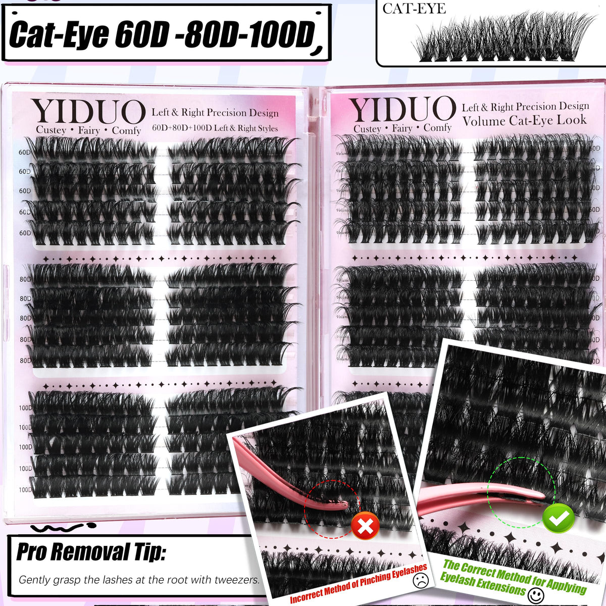 Close-up of YIDUO cluster lashes in various styles and lengths
