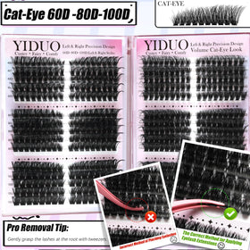 Close-up of YIDUO cluster lashes in various styles and lengths