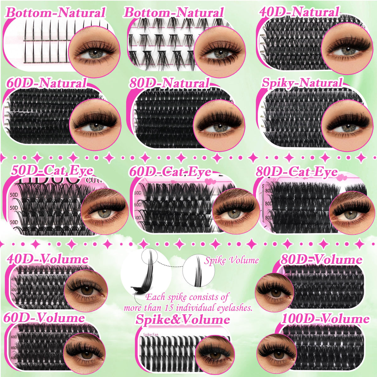 Close-up of YIDUO lash clusters in different styles