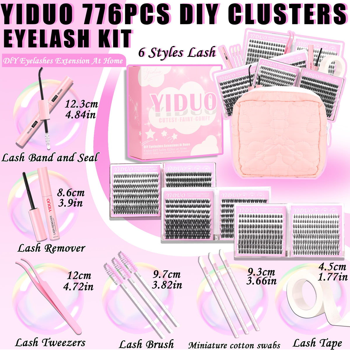 Close-up of YIDUO lash clusters in various styles