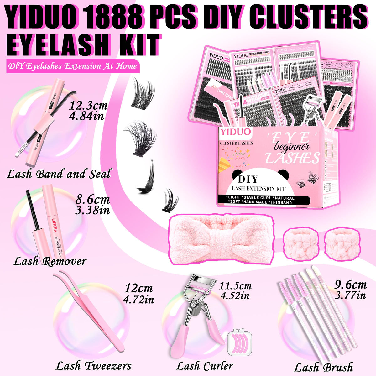 Close-up of YIDUO lash clusters in various styles and lengths