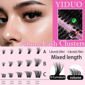 Close-up of YIDUO lash clusters showcasing different styles