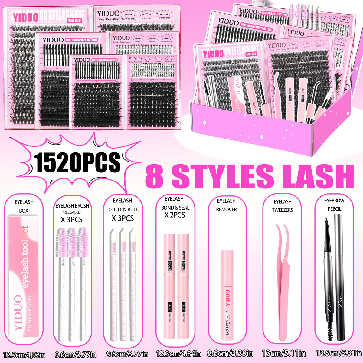 Close-up of YIDUO lash clusters showing different styles