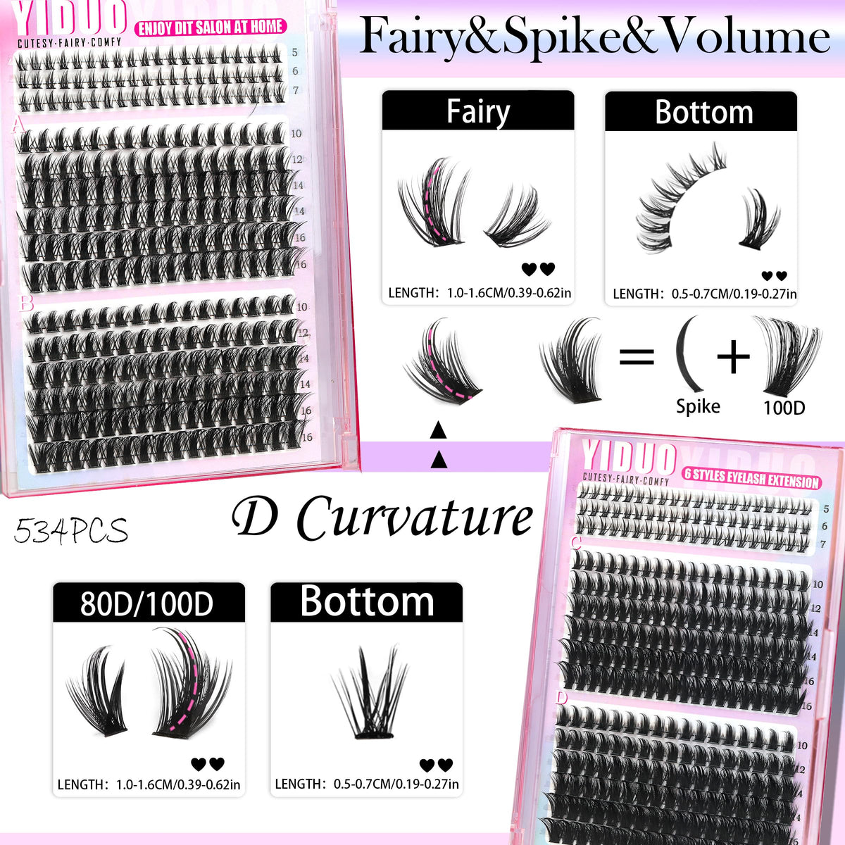Close-up of YIDUO lash clusters showing different styles and lengths