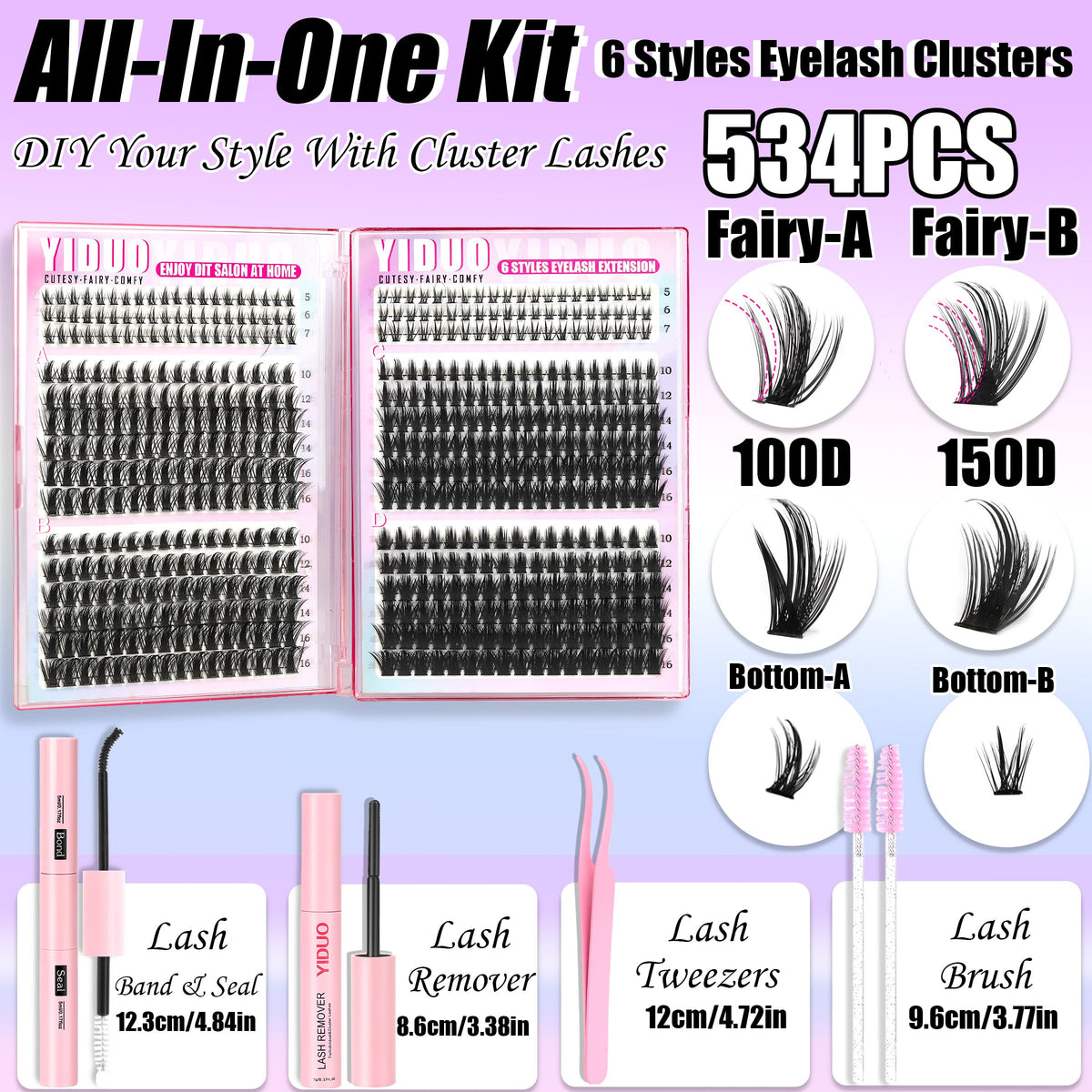 Close-up of YIDUO lash clusters showing natural manga style