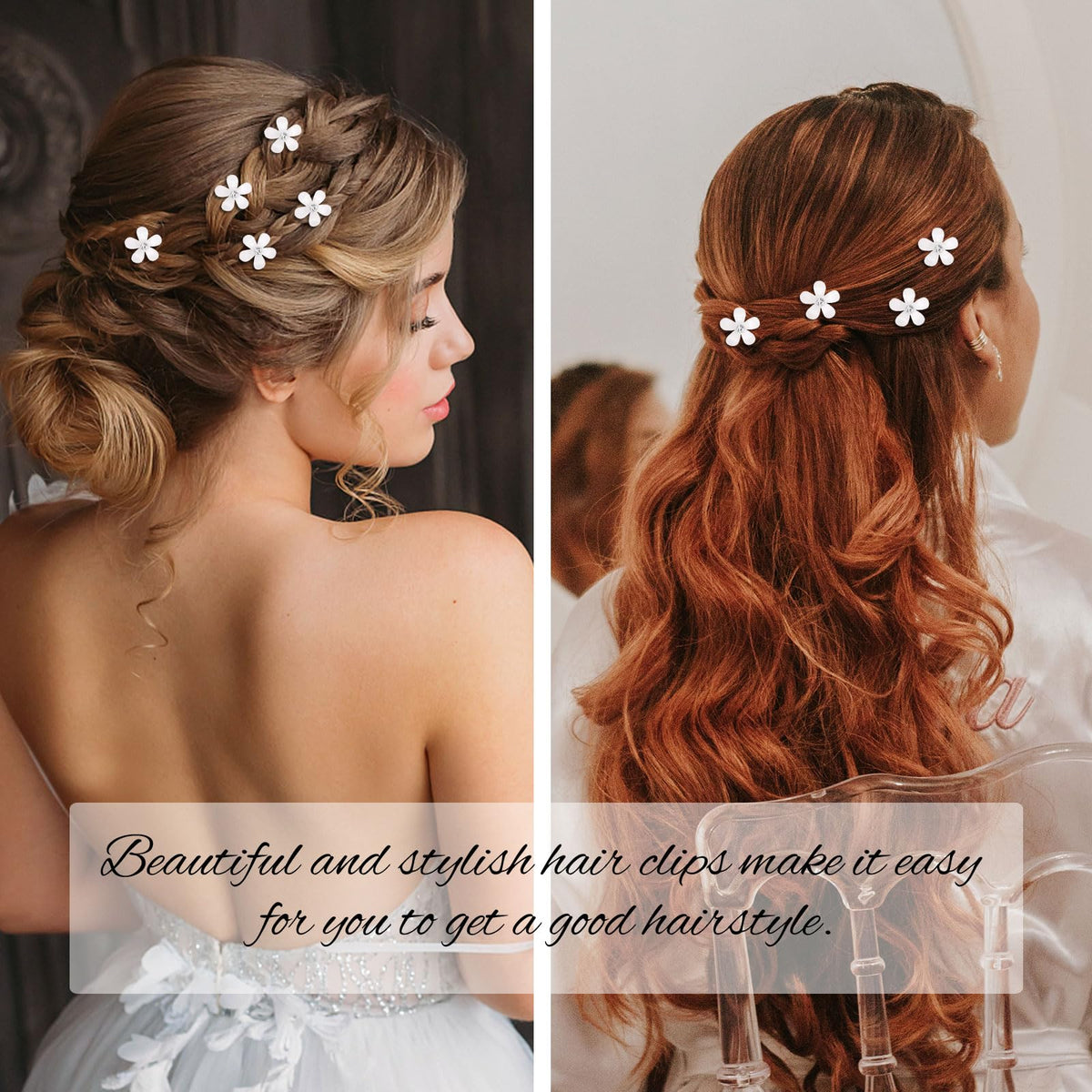 Close-up of YISSION white flower hair clip with crystal
